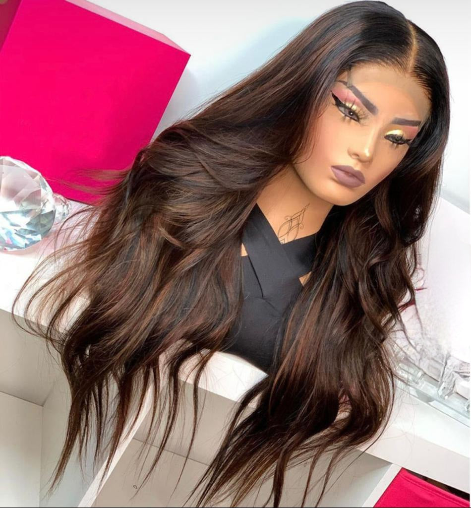 Premium Quality Vietnamese Human Hair Glue Less Dark Brown Lace Wig - Natural Hair and Wigs