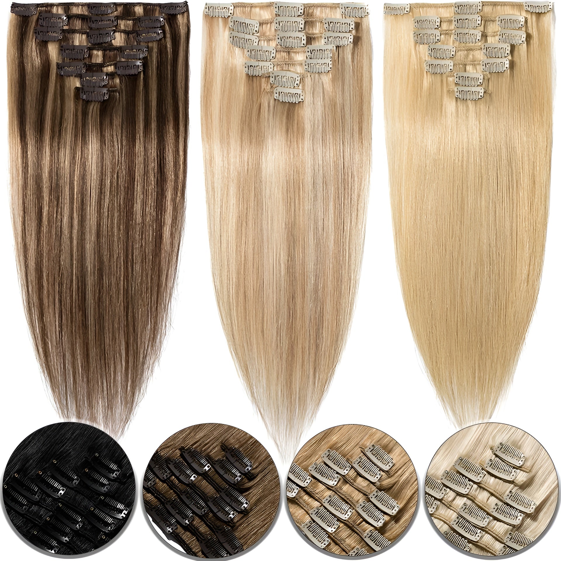 human hair clip in extensions light brown