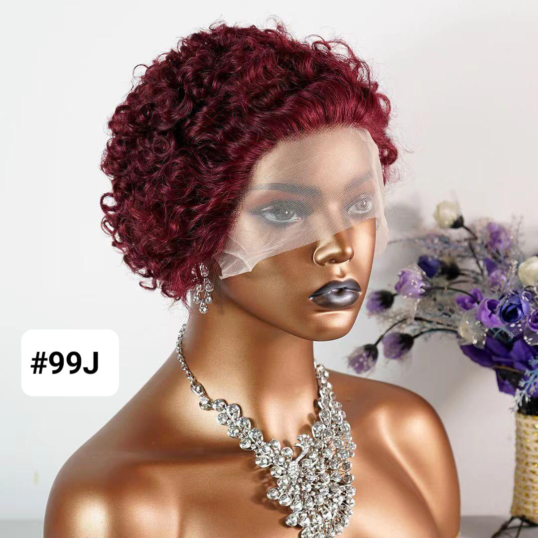 short curly human hair wig red