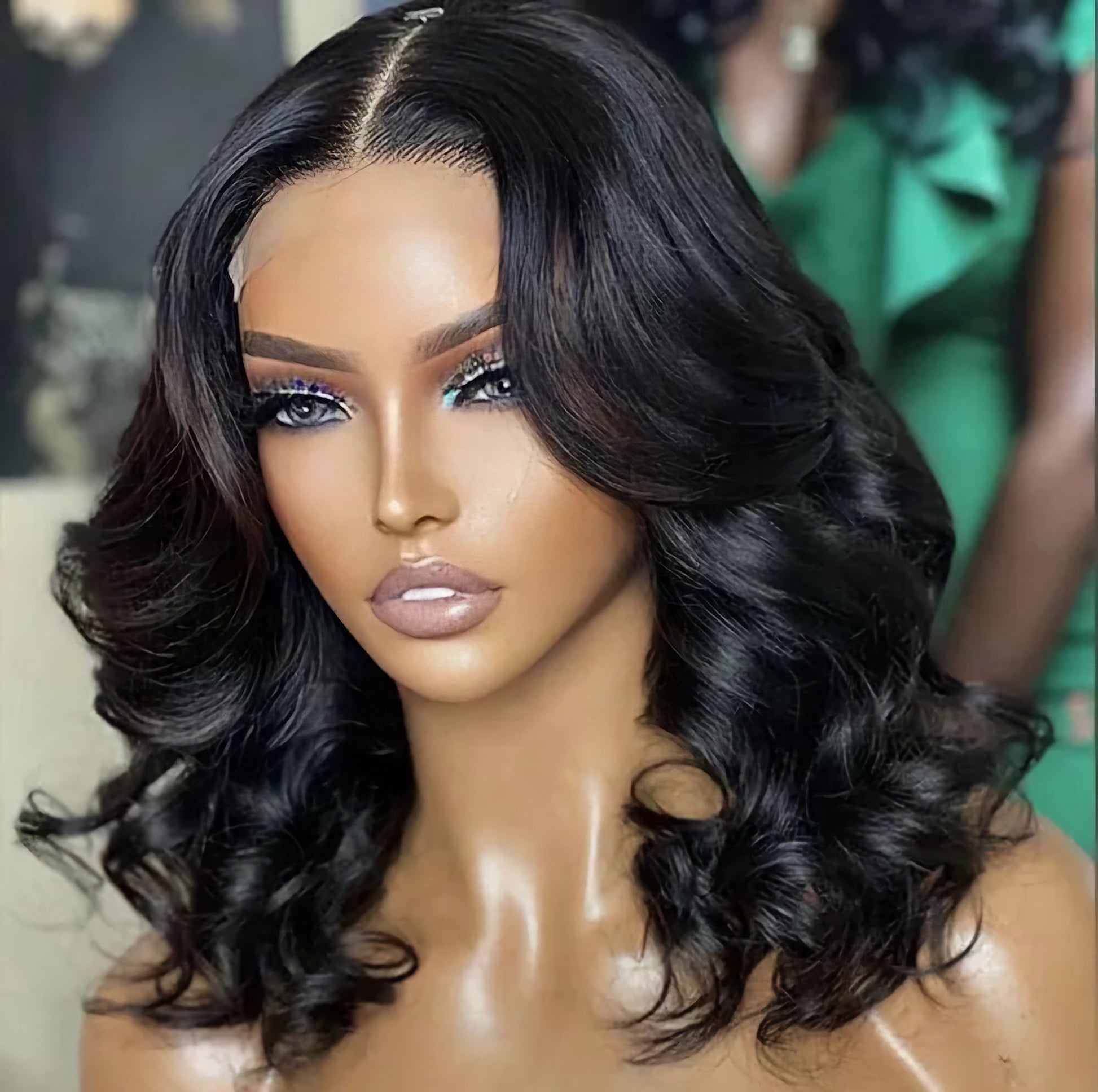 wavy human hair shoulder length lace wig