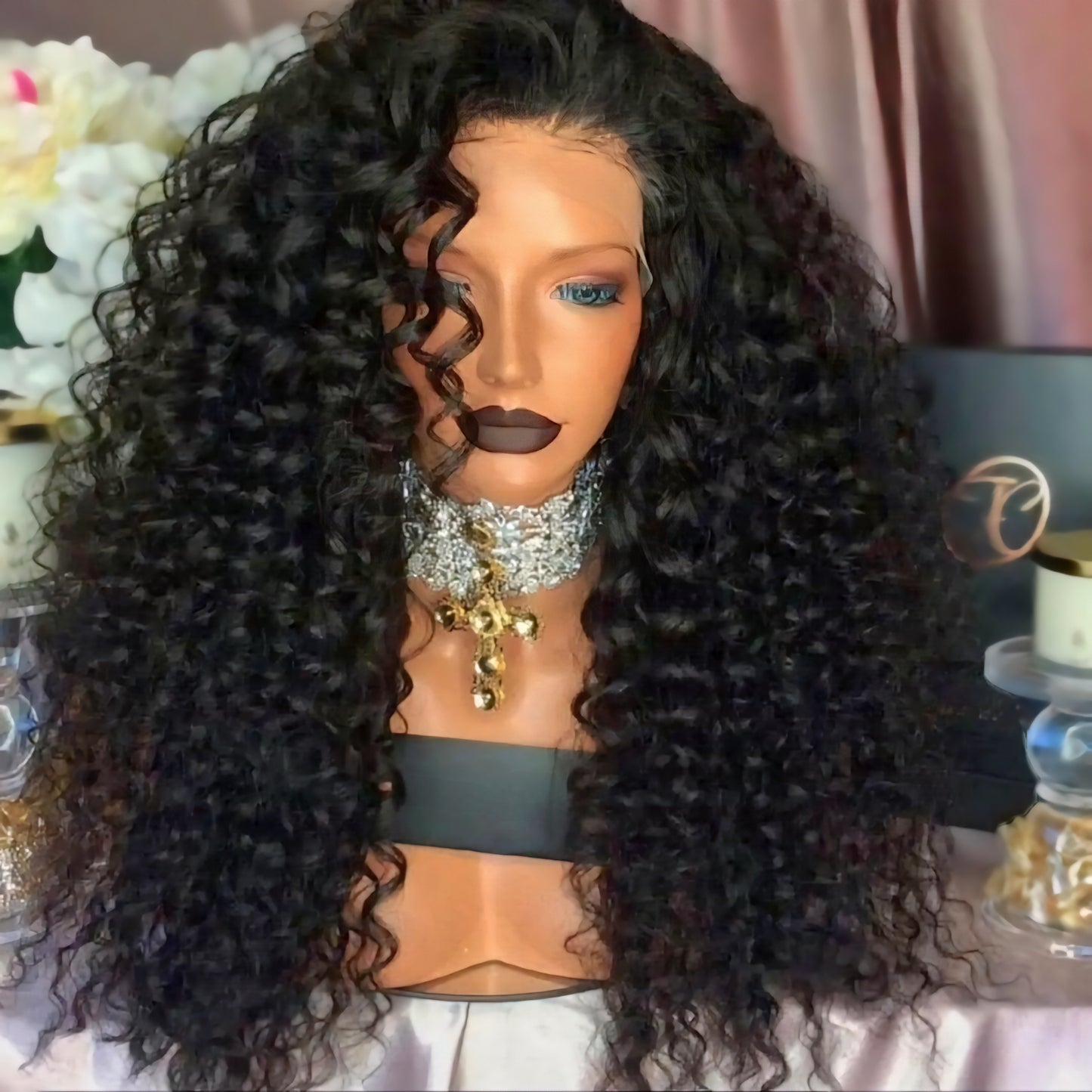 deep weave human hair curly wig natural color
