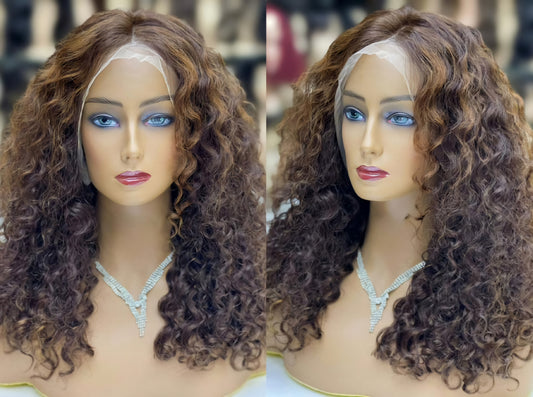 deep wave brown highlights human hair lace wigs 