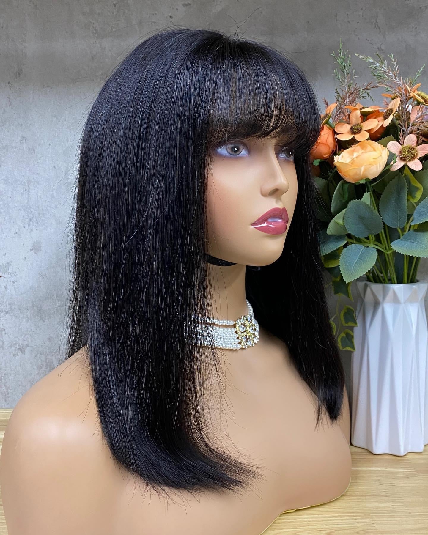Human Hair Bob Wig with Bang Bob Fringe Wig Premium Quality Vietnami - Natural Hair and Wigs