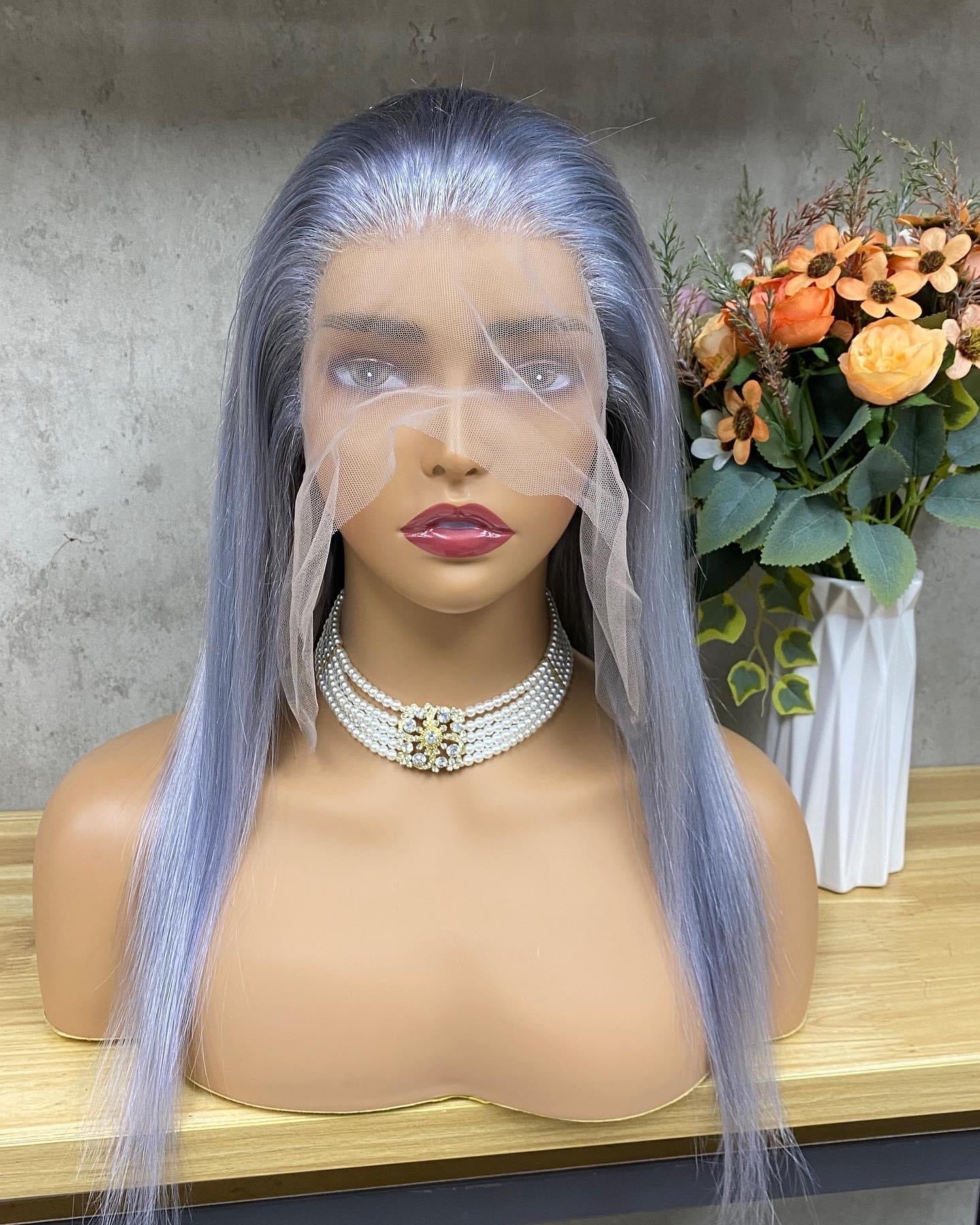 Silver Gray Human Hair Lace Front Wig Peruvian Human Hair Glueless Wigs - Natural Hair and Wigs