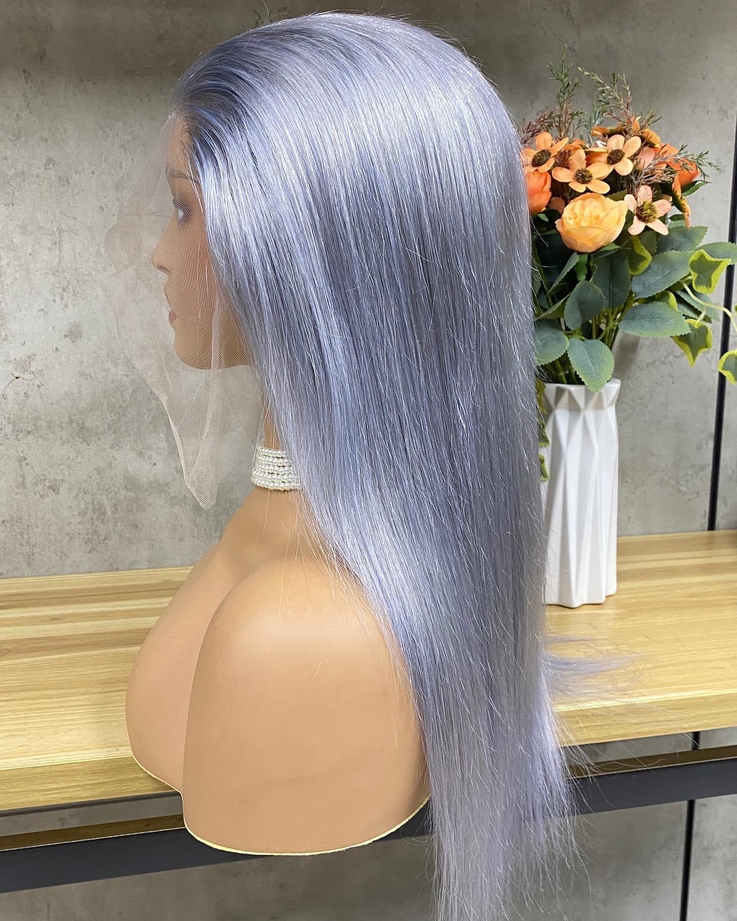 Silver Gray Human Hair Lace Front Wig Peruvian Human Hair Glueless Wigs - Natural Hair and Wigs