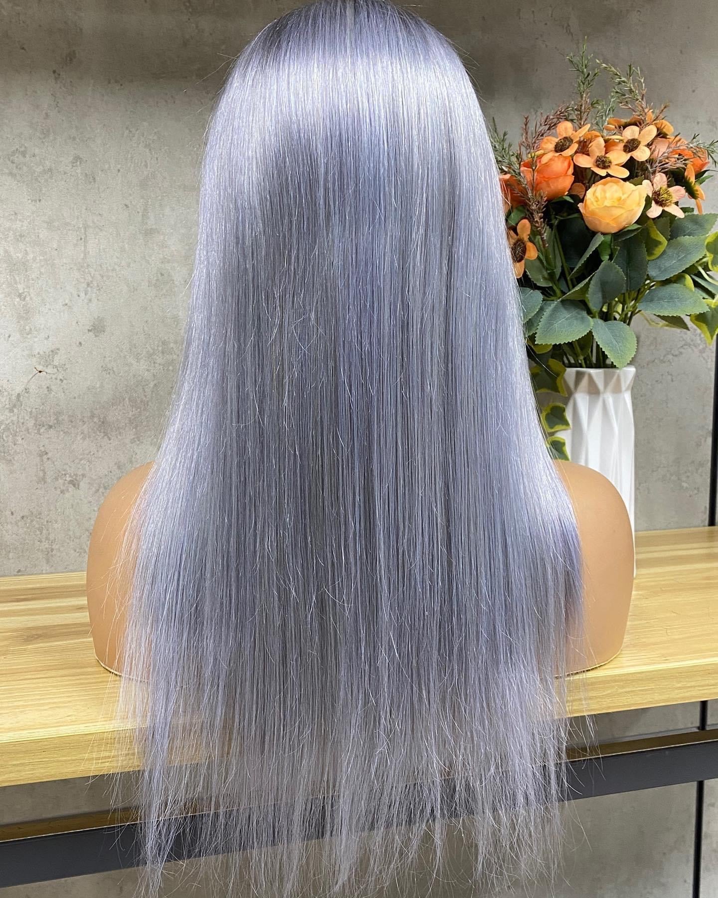 Silver Gray Human Hair Lace Front Wig Peruvian Human Hair Glueless Wigs - Natural Hair and Wigs