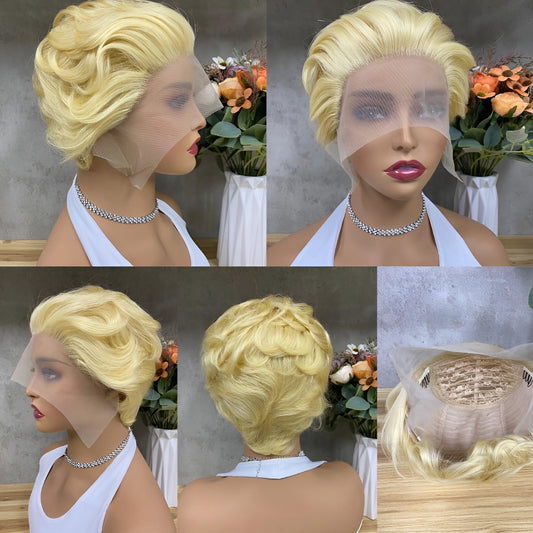 short pixie cut blonde wig