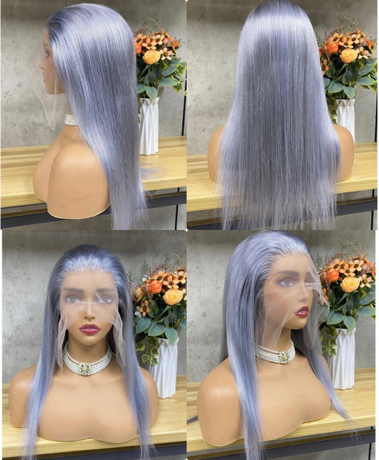 Silver Gray Human Hair Lace Front Wig Peruvian Human Hair Glueless Wigs