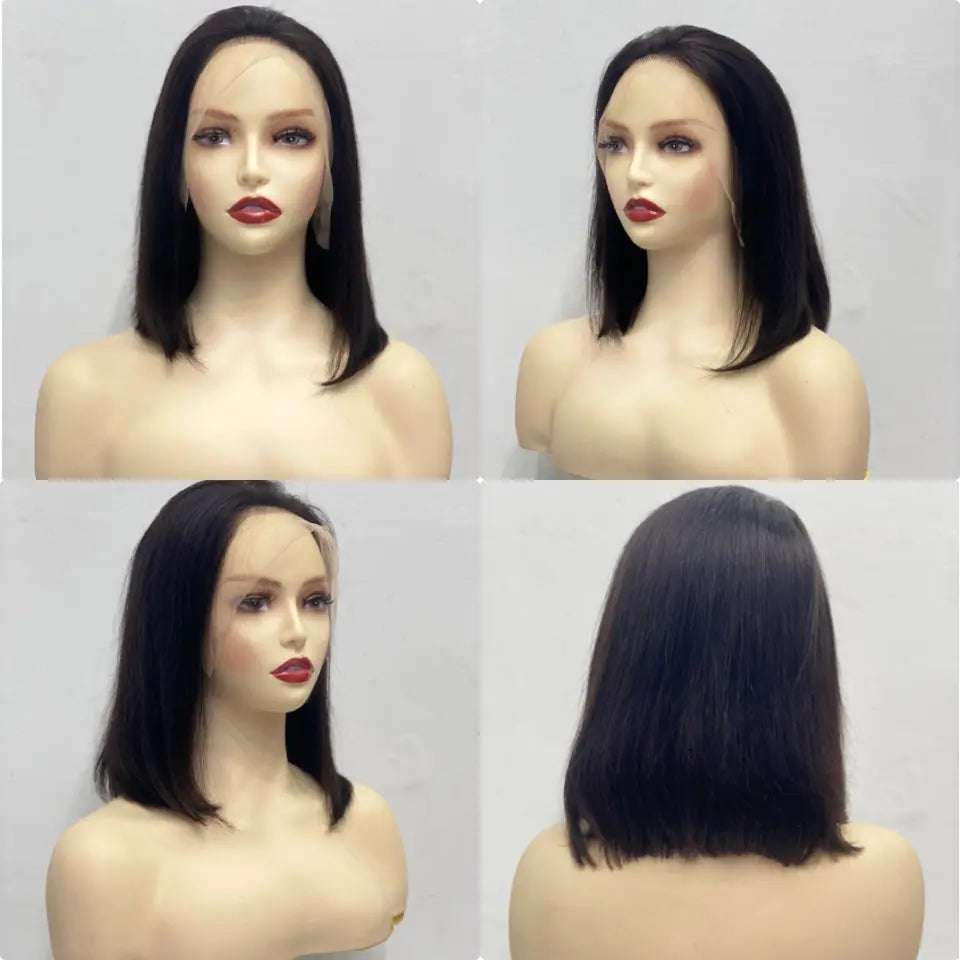 Virgin Italian Human Hair Natural Black Bob Lace Wig In Dubai - Natural Hair and Wigs