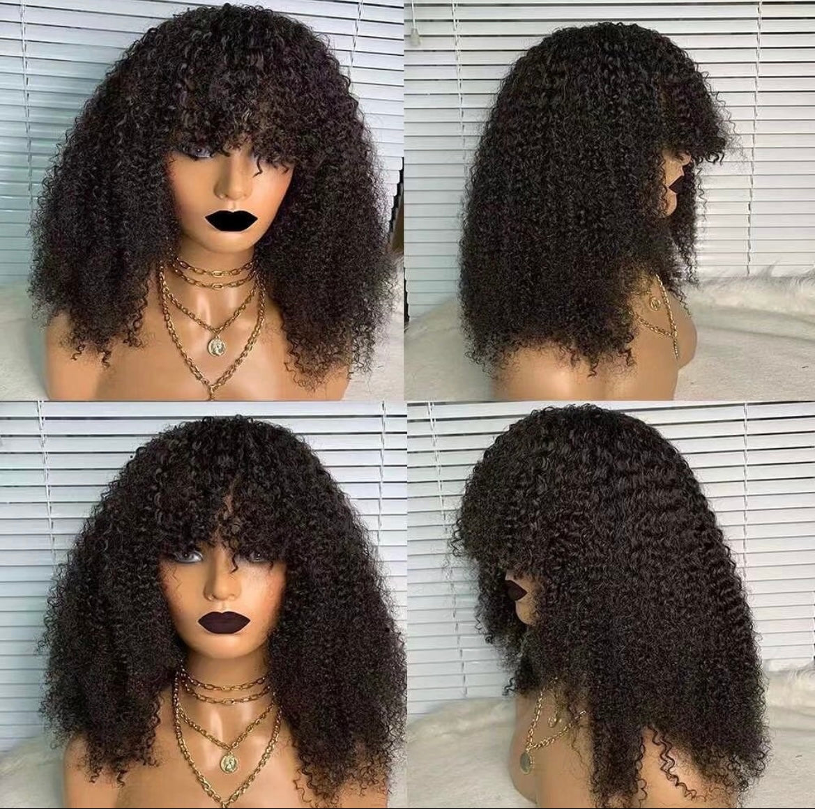 Human Hair Curly Fringe Wig Curly Wigs with Bangs In Dubai Peruvian - Natural Hair and Wigs