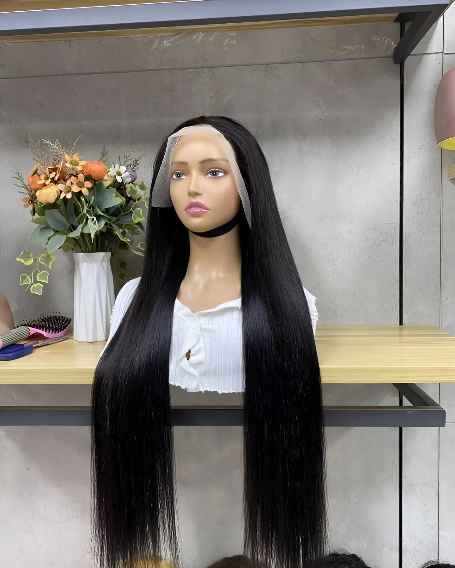 Virgin Italian Pre-plucked Natural Color Human Hair Front Lace Wig Uae - Natural Hair and Wigs
