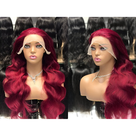 body wave burgundy human hair lace front wig