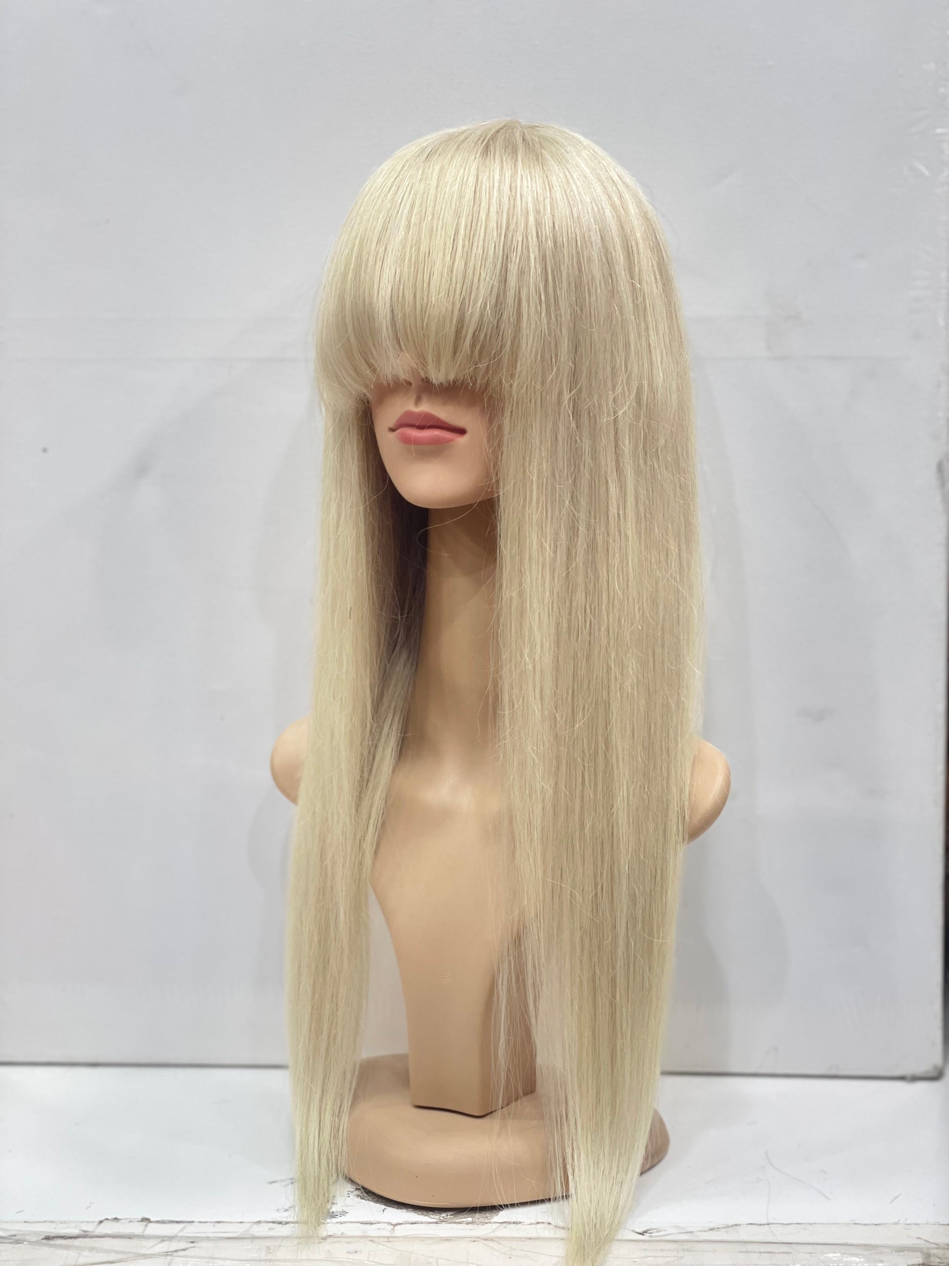 Human Hair Blonde Ash Gray Bang Wig Italian Blonde Fringe Wig - Natural Hair and Wigs