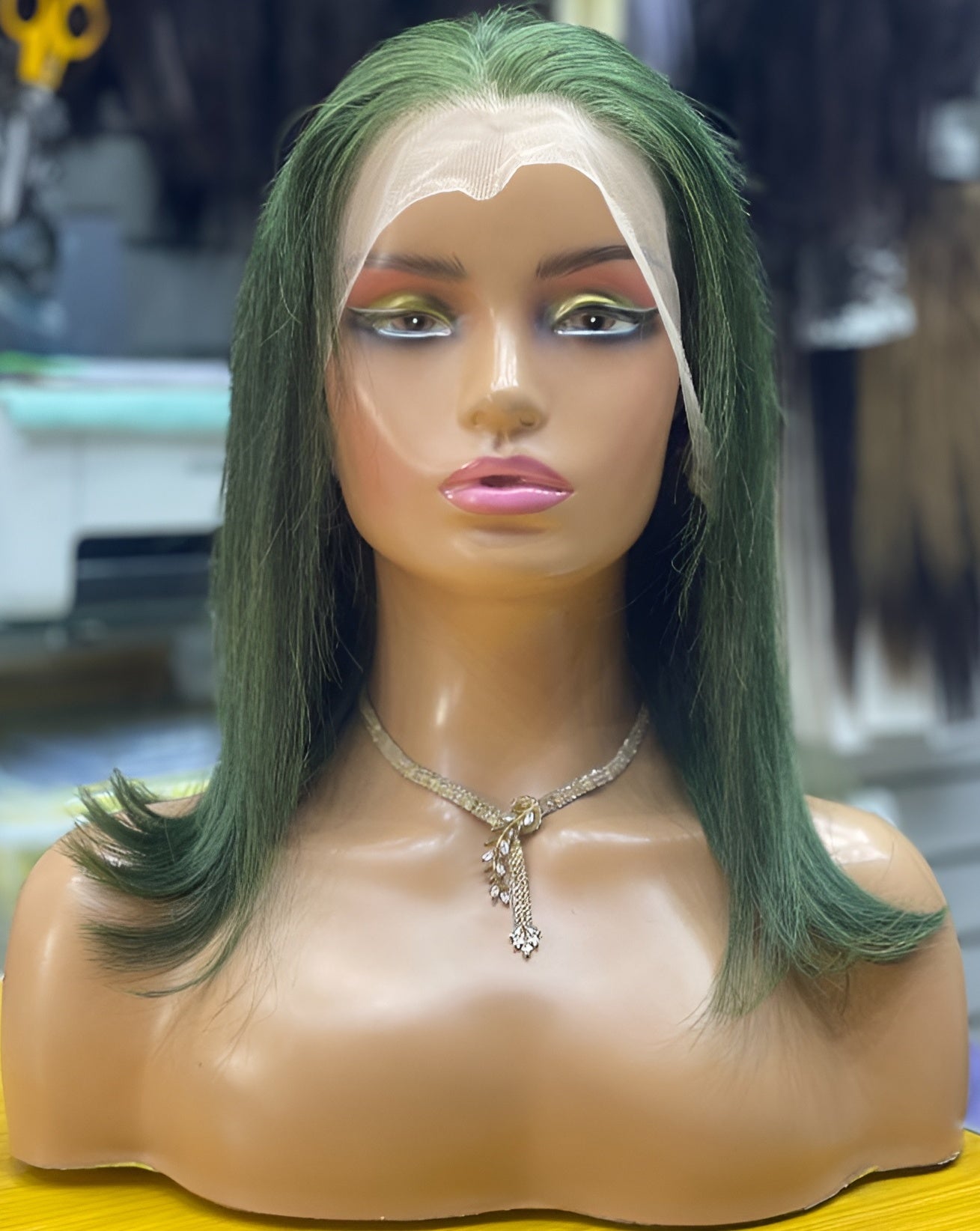 mint green human hair wig