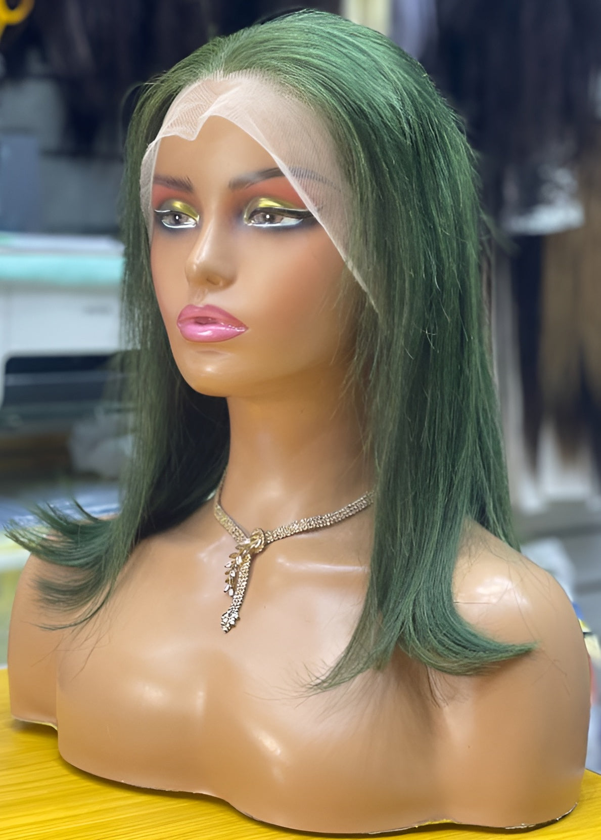 human hair green wigs