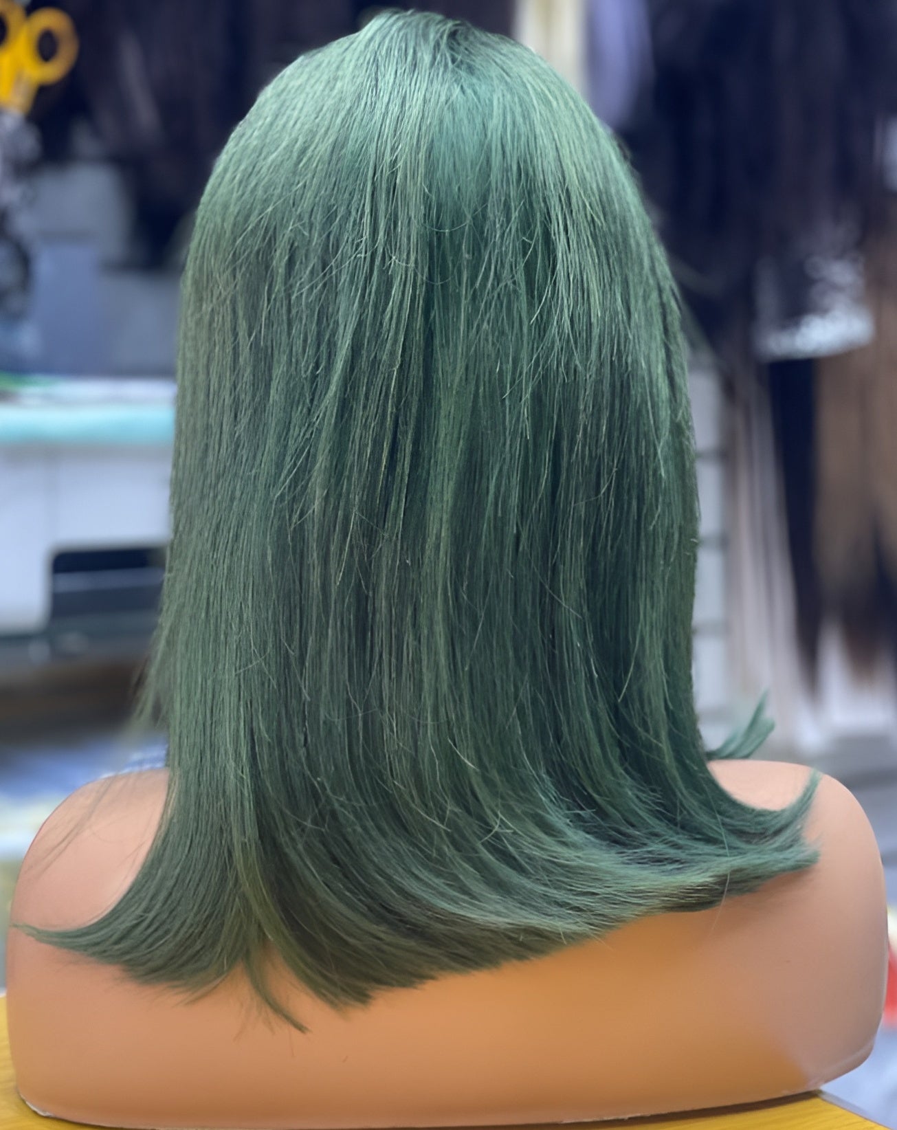 green lace front human hair wig