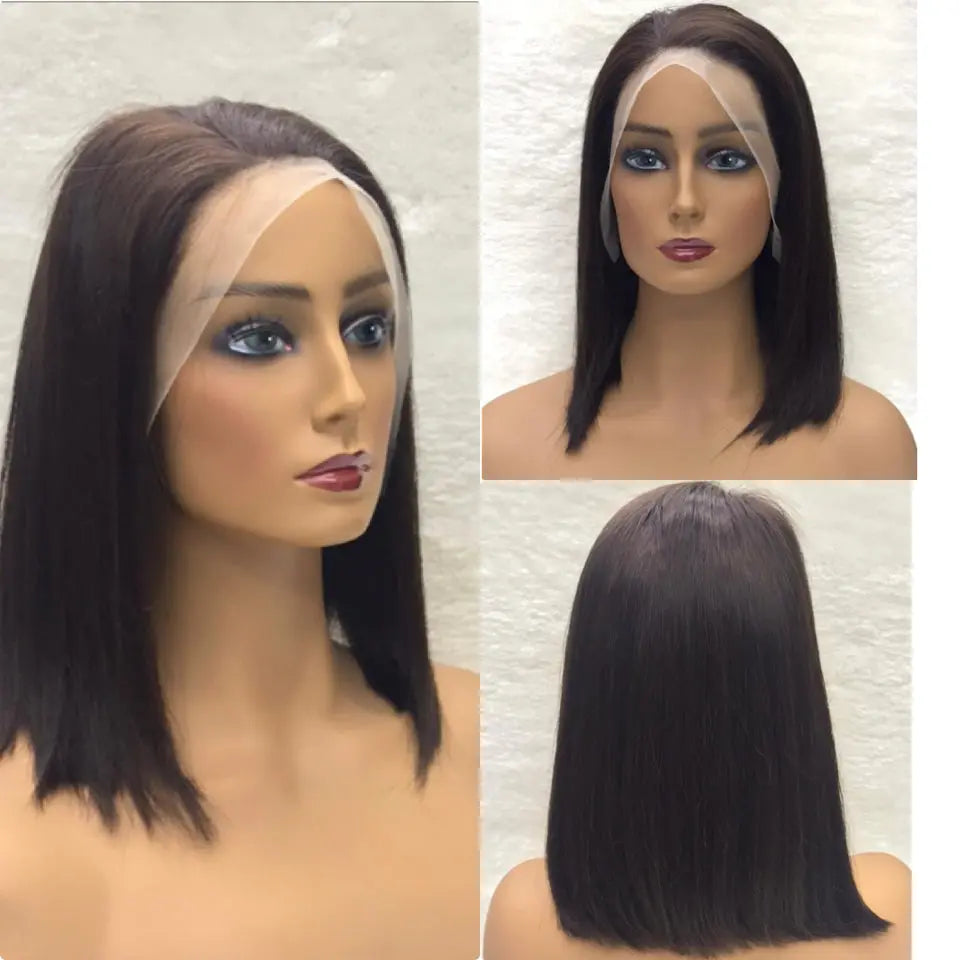 Virgin Italian Human Hair Dark Brown Color#2 Bob Lace Wig In Dubai - Natural Hair and Wigs