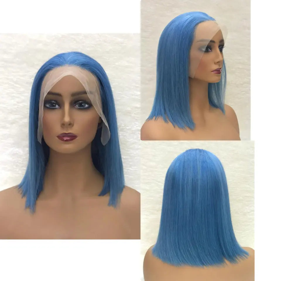 Virgin Italian Human Hair Blue Bob Lace Wig In Dubai - Natural Hair and Wigs