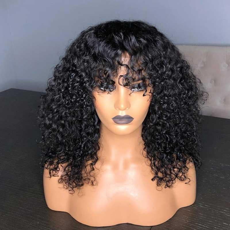 Human Hair Curly Fringe Wig Curly Wigs with Bangs In Dubai Peruvian - Natural Hair and Wigs