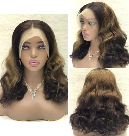 good quality human hair ombre wigs body wave medium length 
