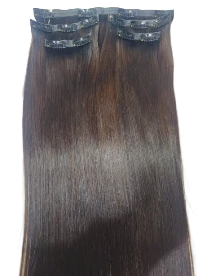 Invisible Clip In Hair Extensions. Dark Brown Seamless Hair Extensions with silicone wefts. 
Remy Human Hair Dark Brown Seamless Clip in Extensions
