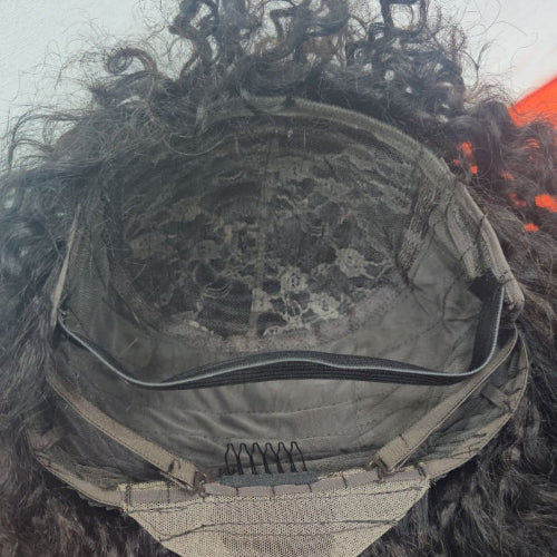 Premium human hair afro kinky curly wig with bangs ready for shipping across the UAE.