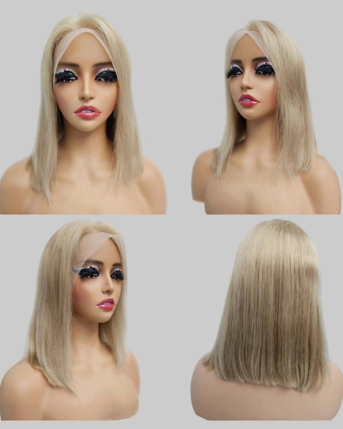 Light Brown Human Hair Shoulder Length Lace Front Bob Wig Italian Hair - Natural Hair and Wigs