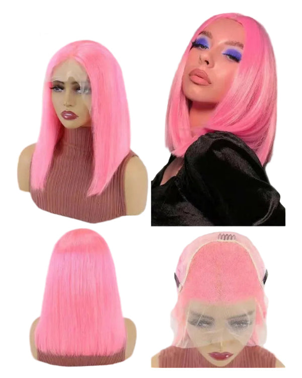 Virgin Peruvian Human Hair Light Pink Bob Lace Wig In Dubai - Natural Hair and Wigs