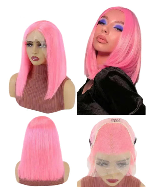 Virgin Peruvian Human Hair Light Pink Bob Lace Wig In Dubai - Natural Hair and Wigs