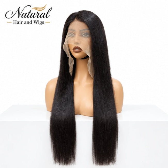 Long human hair wig Dubai with realistic lace front hairline.