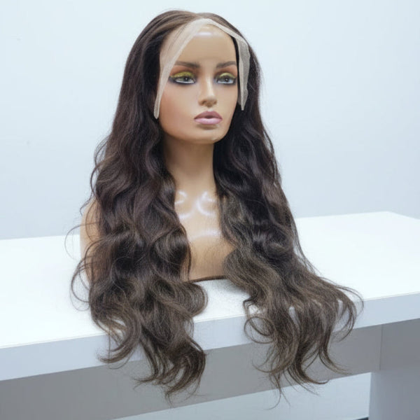 Dark Brown Body Wave Lace Wig Front View