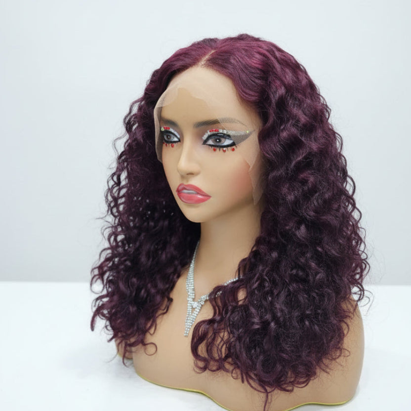 Maroon Curly Lace Front Wig Dubai