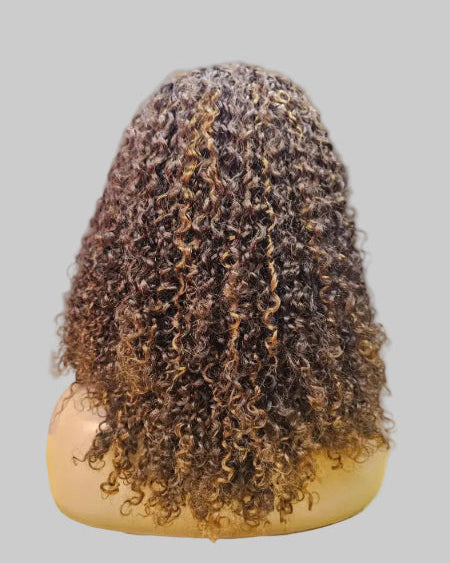 Medium Brown Kinky Curly Wig. 
Brown Kinky Curly Lace Front Wig. 
Brown Kinky Curly Lace Wig. 
Brown Kinky Curly Wig. 
Glueless wig cap interior with adjustable straps and security combs. 