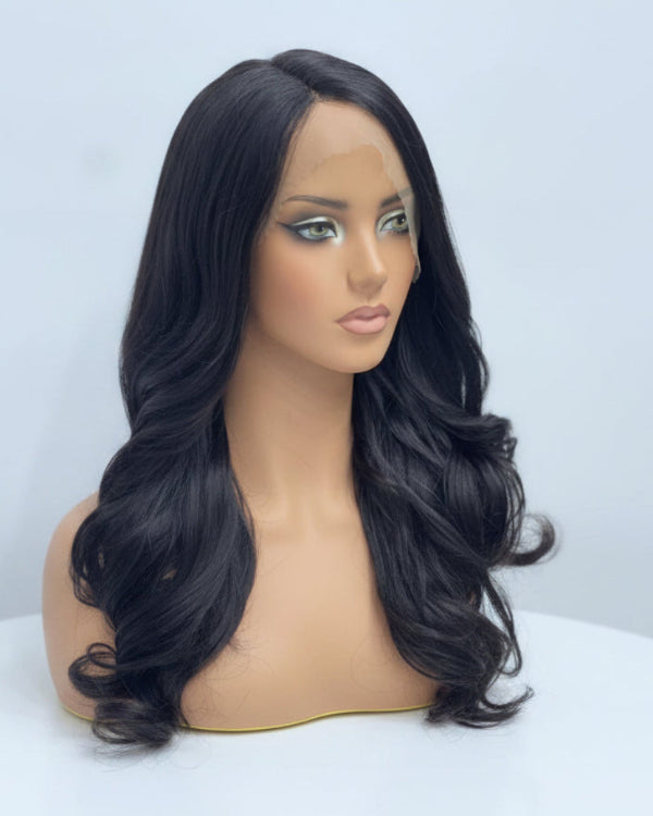 Natural Black Wavy Wig with Middle Part