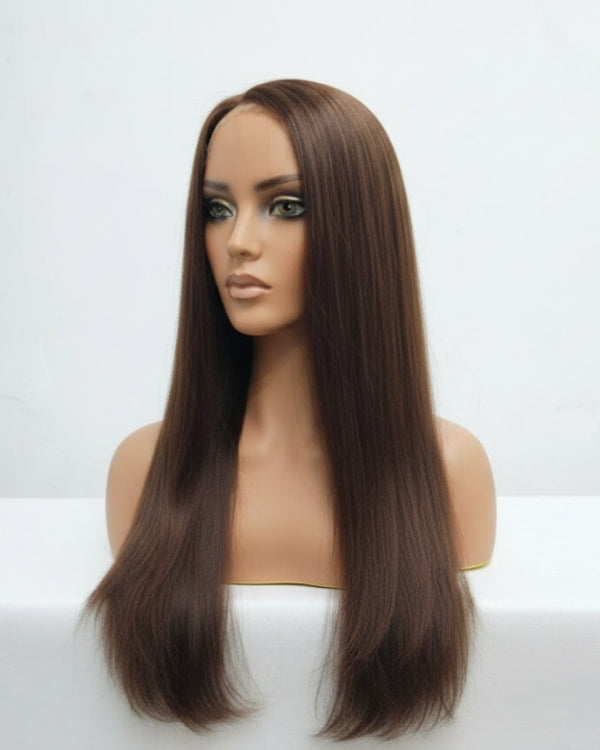 Natural dark brown centre part wig with straight hair