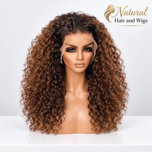 Ombre Highlights Lace Front Curly Wig Italian Human Hair Abu Dhabi - Natural Hair and Wigs