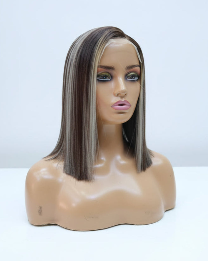5x5 HD blonde highlight bob wig on mannequin