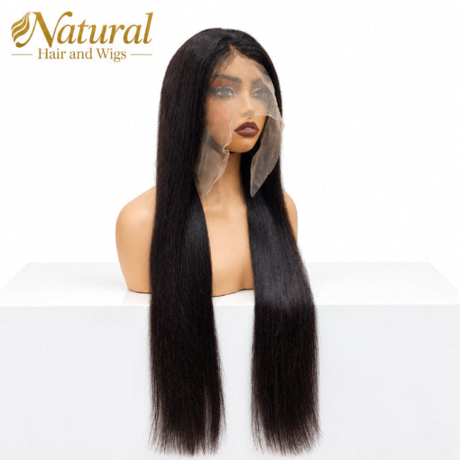 Peruvian human hair long wig with natural straight finish.