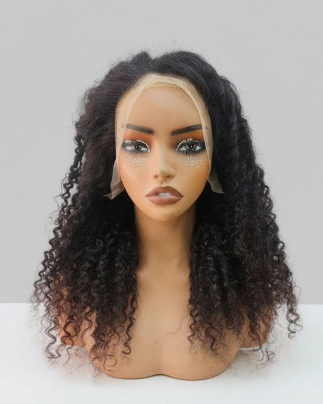 Front view of a 100% human hair Pixie Curl Wig with bouncy short tight curls.
