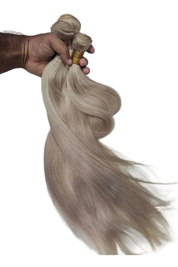 Platinum Blonde Bundles Hair Extensions. human hair extensions uae. hair bundles dubai. 
Platinum Blonde Bundles Hair Extensions in premium human hair. 
Platinum blonde human hair bundles weave for a full hairstyle. 
Premium platinum blonde hair extensions for women.