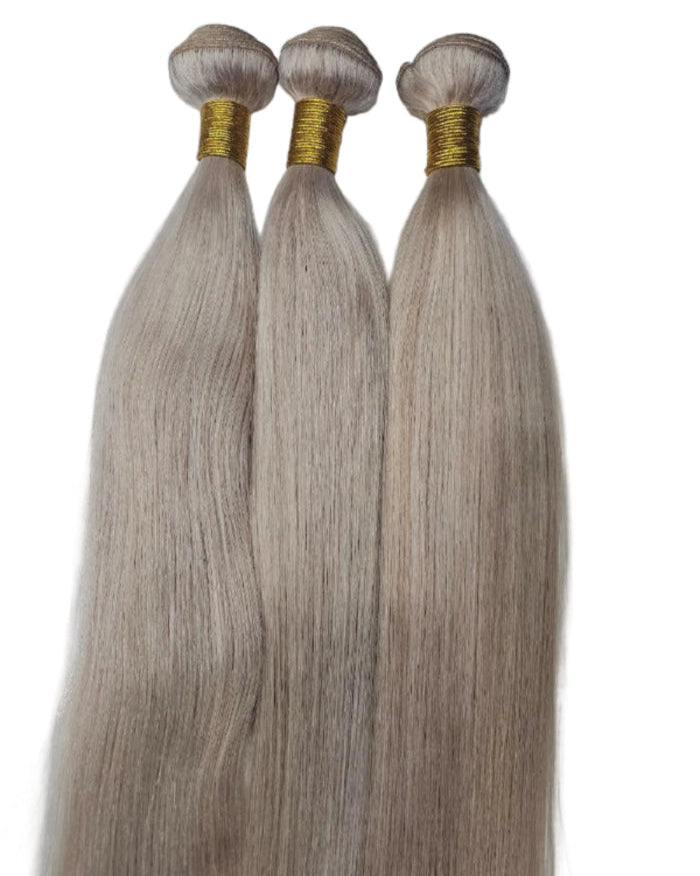 Platinum Blonde Human Hair Bundles Weave. silver grey human hair bundles with closure. 
cool ash blonde hair extensions weave. 
Luxurious platinum blonde hair bundles for added volume. 
Platinum blonde weave hair extensions for styling. 
Soft platinum blonde human hair bundles displayed.
