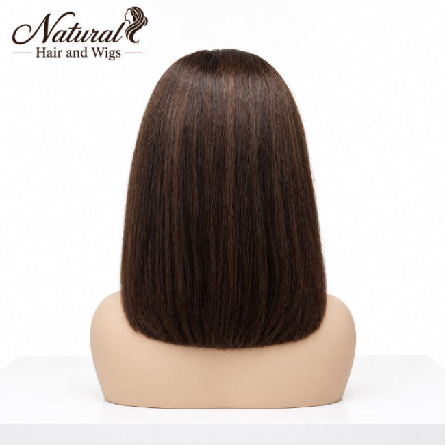 Premium Dark Brown Bob Wig with Smooth Straight Human Hair.