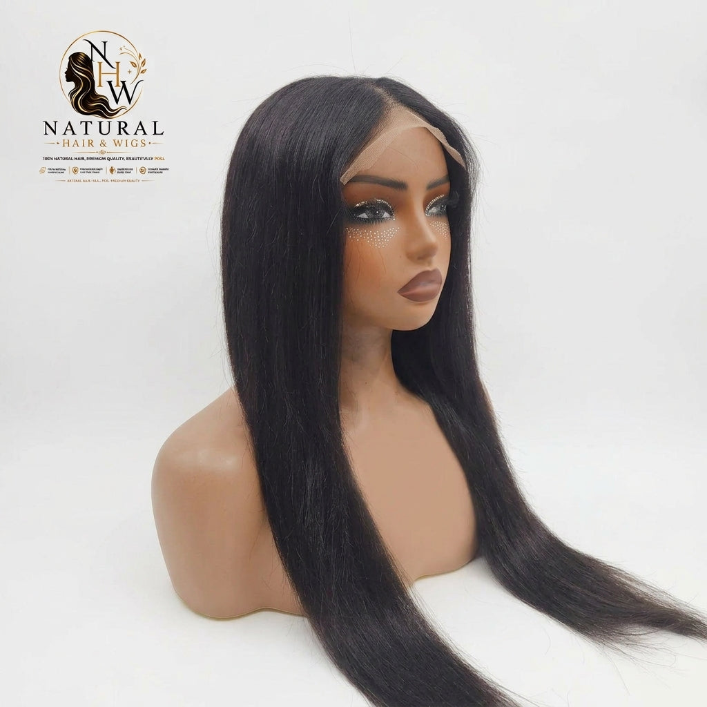 HD 5x5 Straight Glueless Human Hair Wig with Pre-Plucked Hairline.