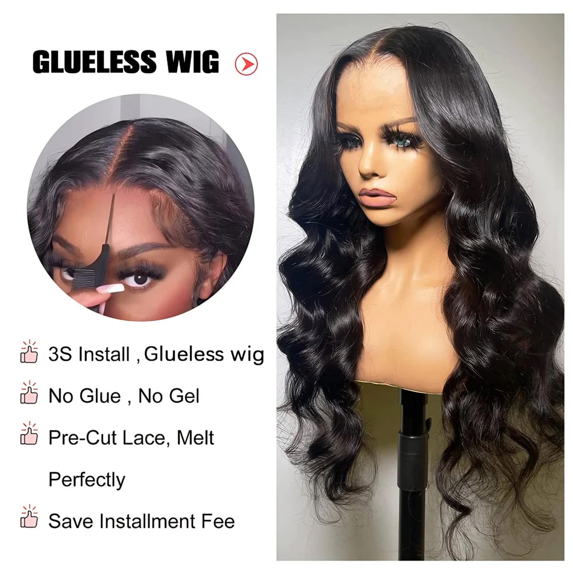 Real Human Hair Glueless Wig Wavy Peruvian HD Glueless Wigs Body Wave - Natural Hair and Wigs