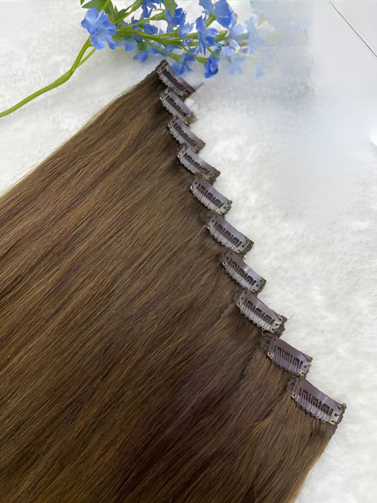 single clip in hair extensions brown color