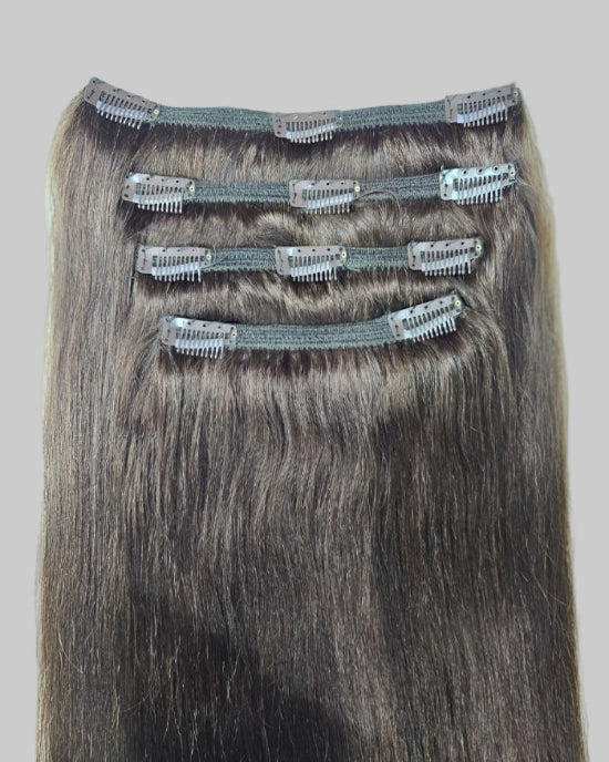 Clip In Extensions Dark Brown Peruvian Human Hair Clip In Set In Dubai - Natural Hair and Wigs