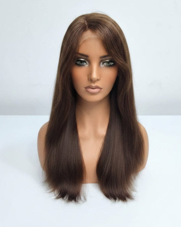 Brown Middle Part Human Hair Wig Straight Style