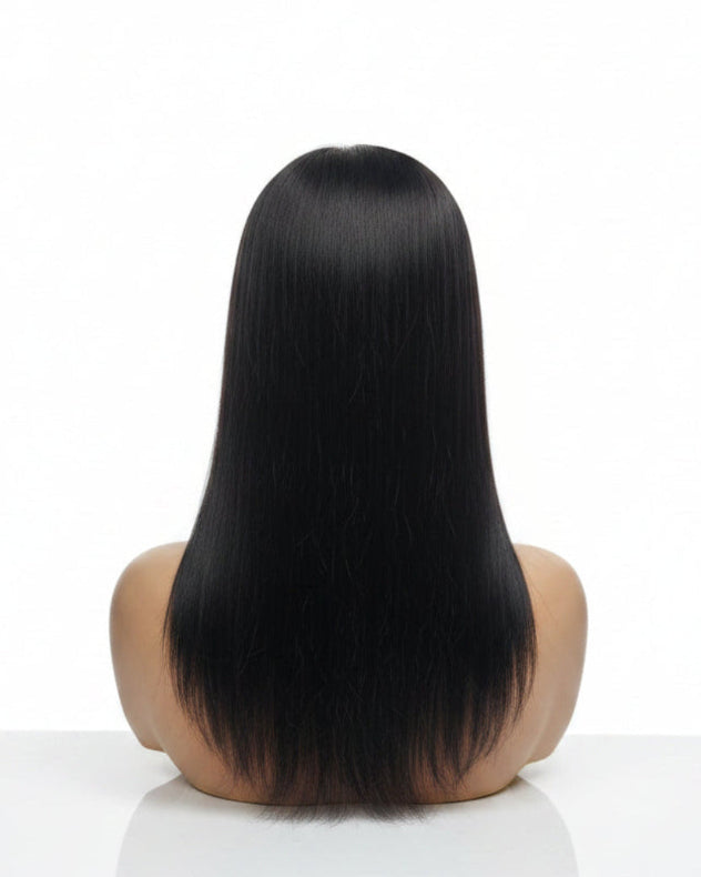 Real human hair clip in toupee for women back base view