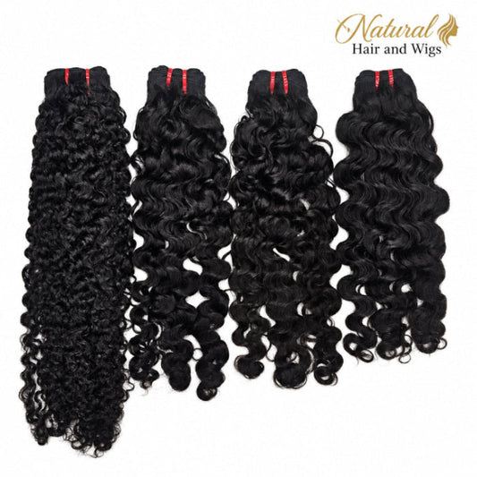 Single donor curly hair weave bundles in deep wave texture.