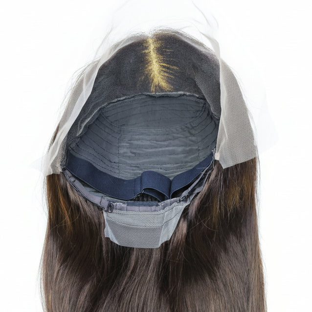 Inside wig cap structure with adjustable straps and secure combs for glueless wear.